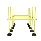 NAIZY Sprungstangen-Set Trainingsstangen für konditionelles Training Sprungkraft, Dribbling und Beweglichkeit (15 Stangen - 100cm, 10 X-Standfüße, 10 Clips) - Gelb