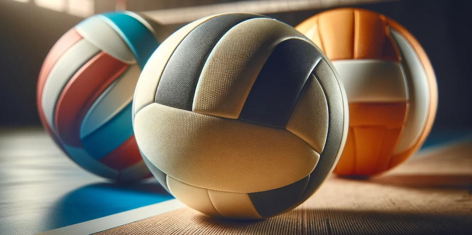Foto einer Nahaufnahme von verschiedenen Volleybällen, die ihre unterschiedlichen Texturen, Größen und Materialien zeigen.