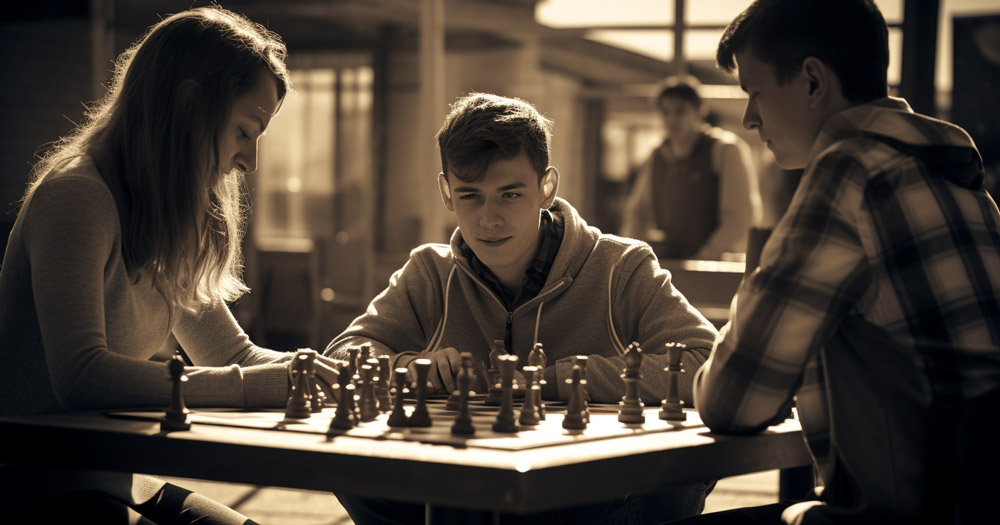 Junge-Leute-spielen-Schach-im-Park