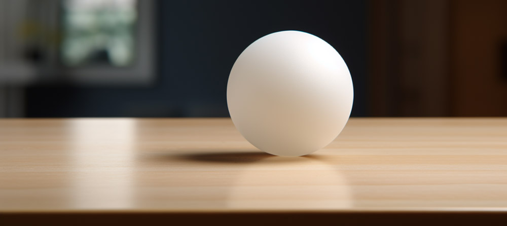 Das-Bild-zeigt-einen-weißen-Tischtennisball,-die-auf-einem-hellen-Holztisch-steht